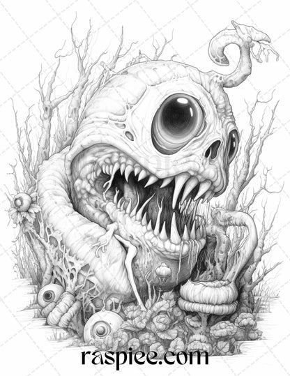 66 Horror Zombie Animals Grayscale Coloring Pages Printable for Adults, PDF File Instant Download