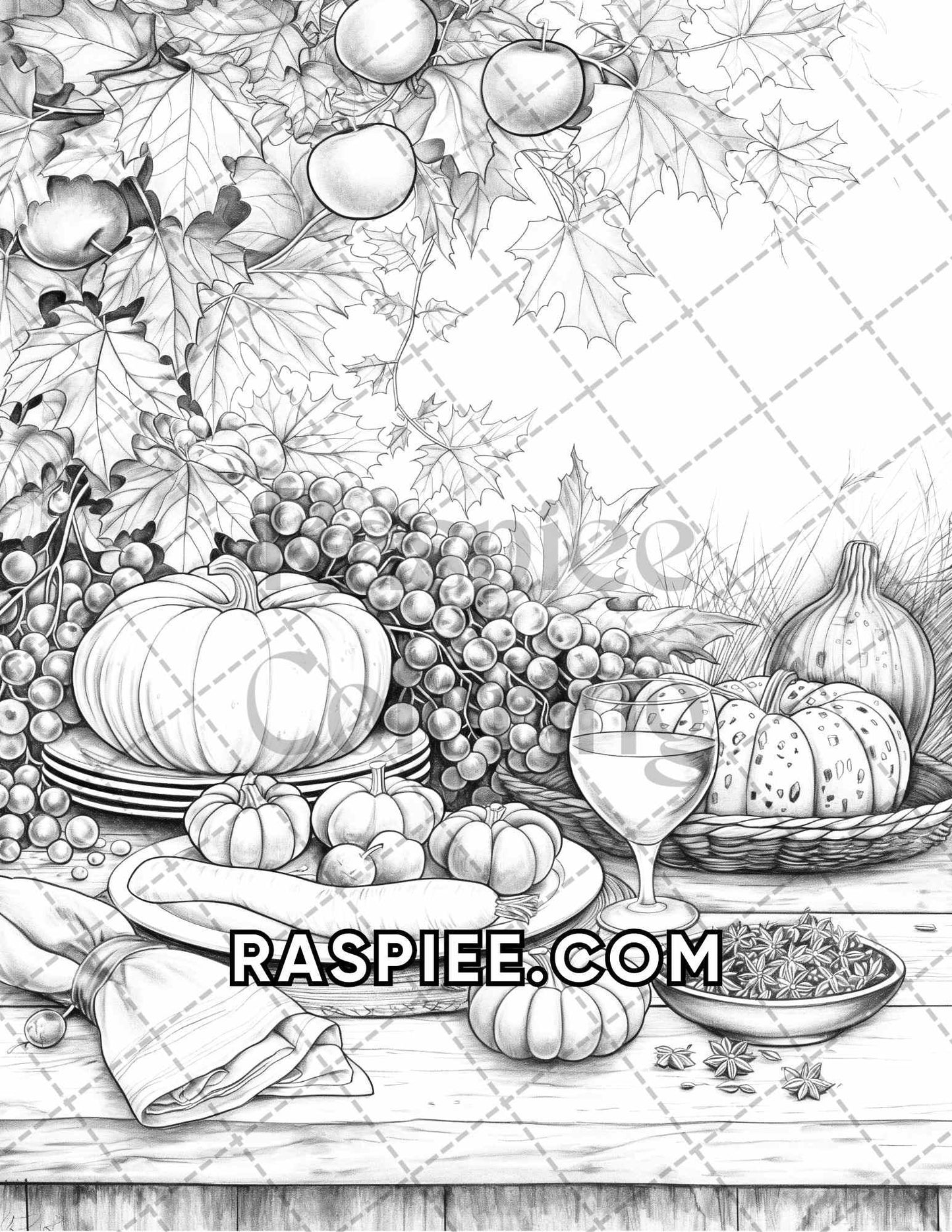 60 Relaxing Autumn Grayscale Adult Coloring Pages Printable PDF Instant Download