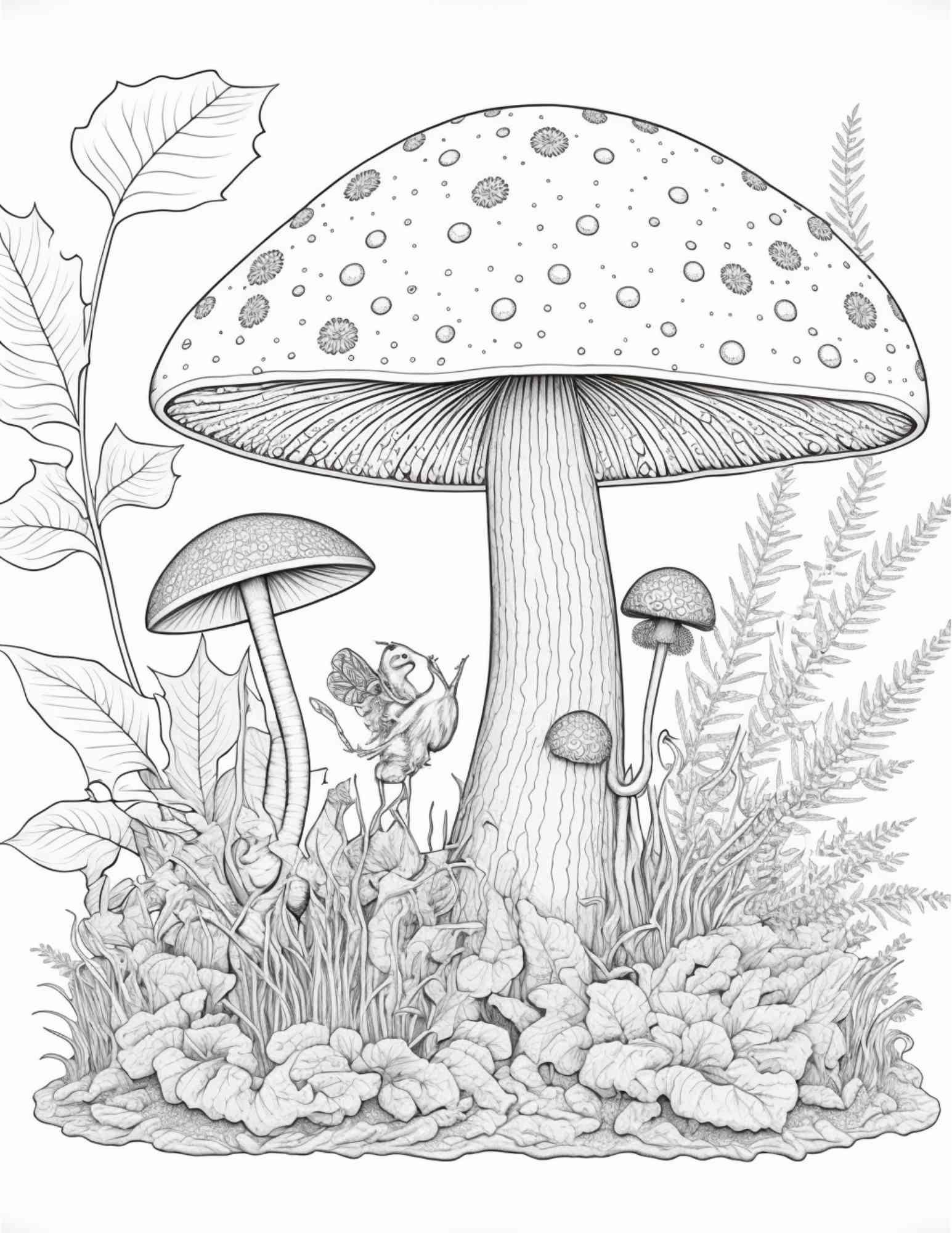 100 Mushroom Forest Coloring Pages Printable for Adults and Kids, Grayscale Coloring Book, Printable PDF File Instant Download