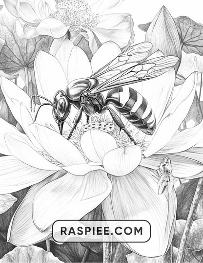 Insects and Flowers Adult Coloring Pages