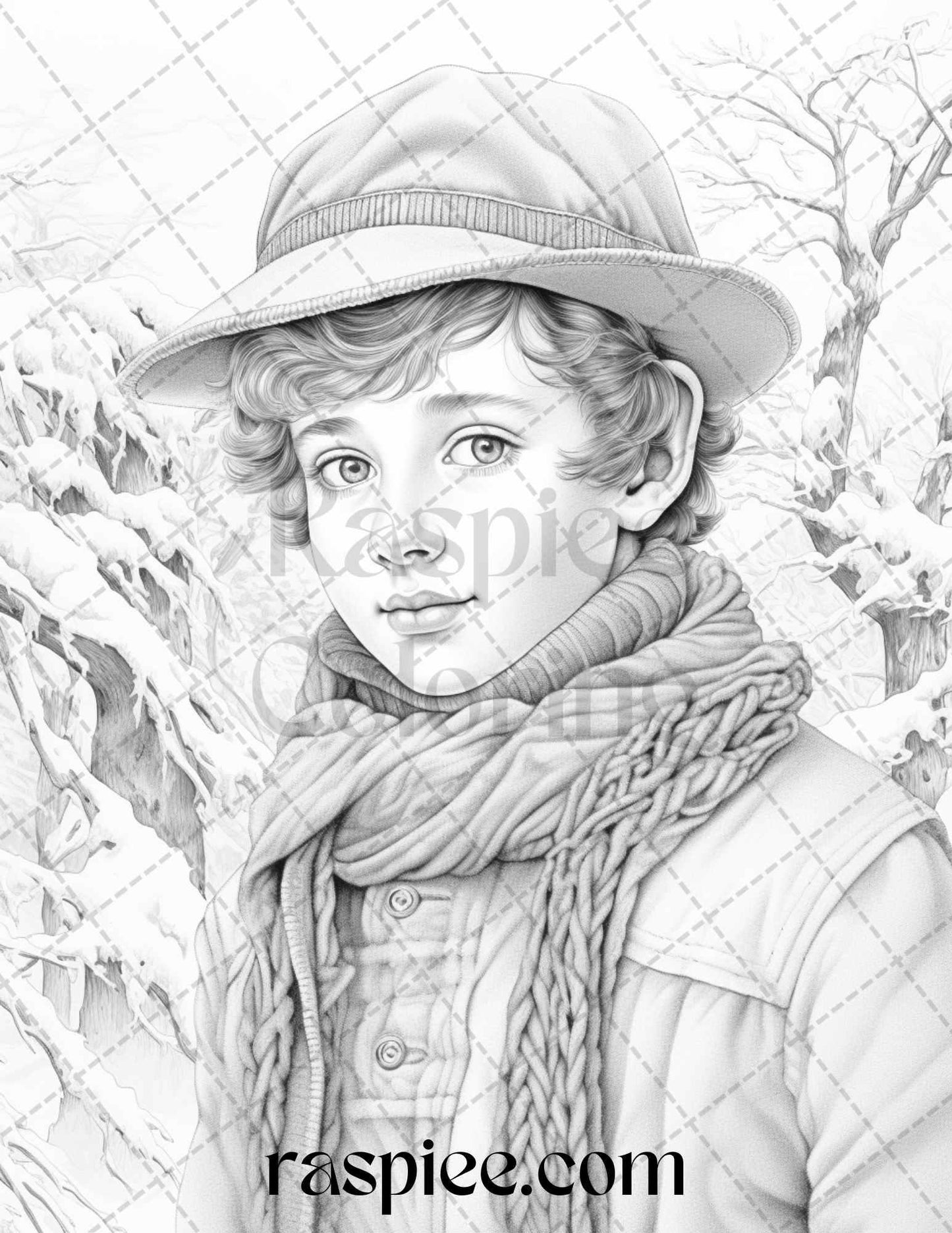 60 Victorian Winter Portrait Grayscale Coloring Pages Printable for Adults, PDF File Instant Download