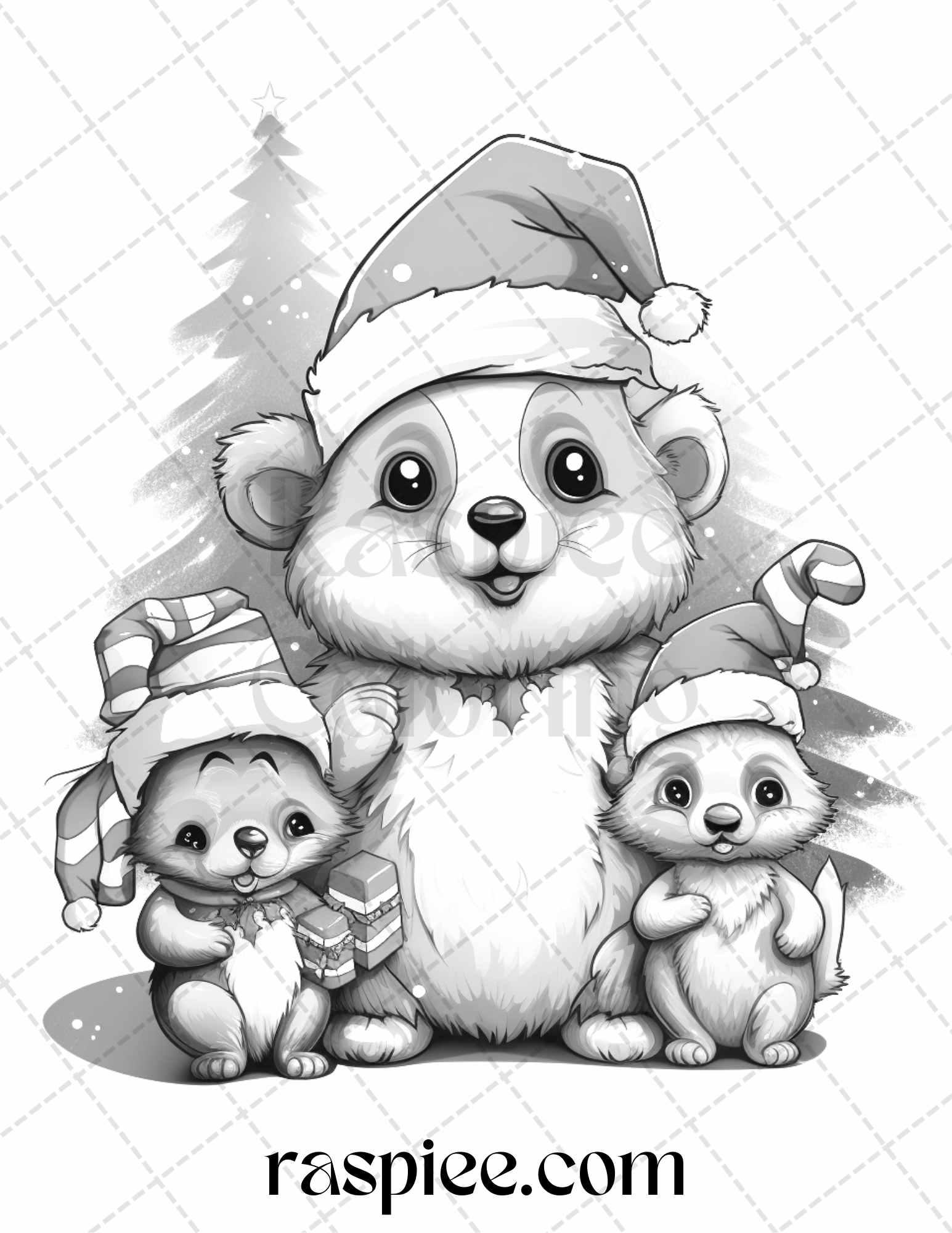 70 Christmas Critters Grayscale Coloring Pages Printable for Adults and Kids, PDF File Instant Download