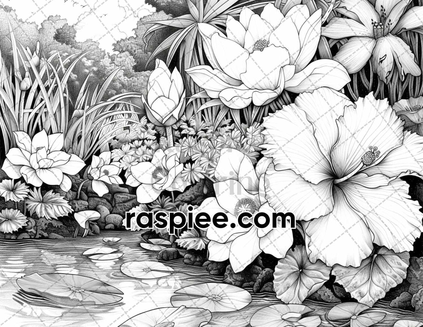 65 Rainforest Waterfall Grayscale Adult Coloring Pages, Printable PDF Instant Download