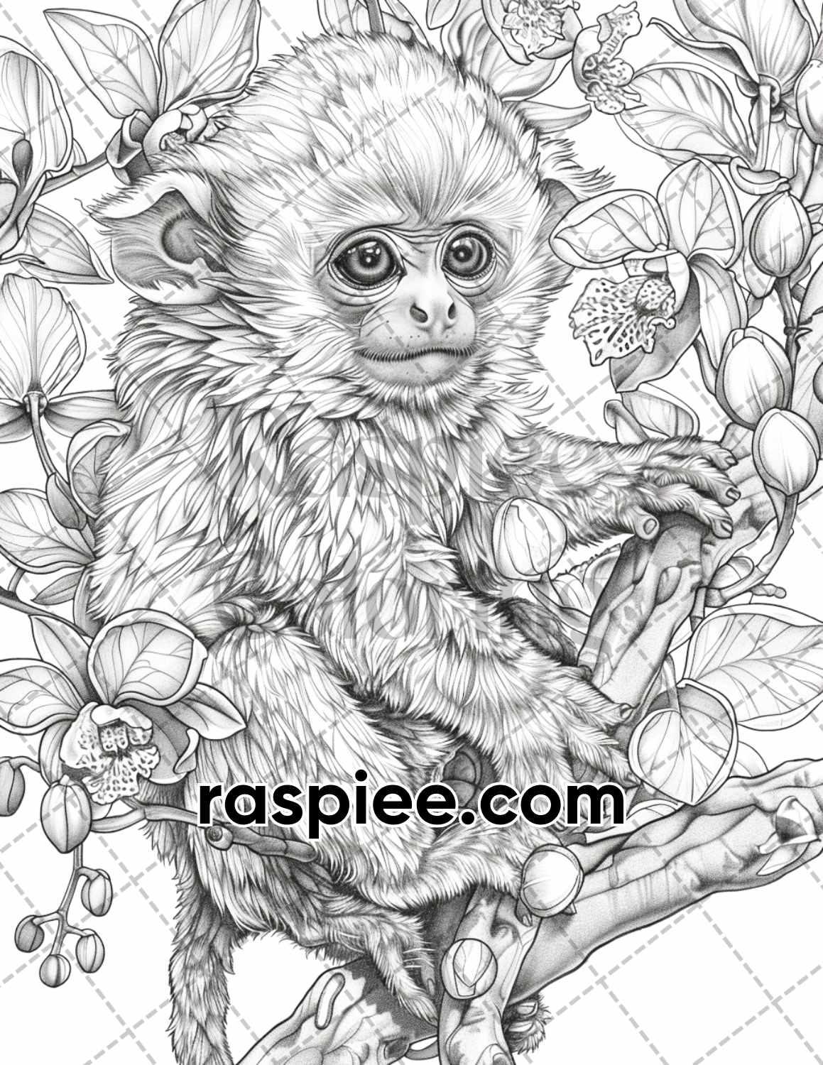 77 Baby Animals with Flowers Grayscale Adult Coloring Pages Printable PDF Instant Download
