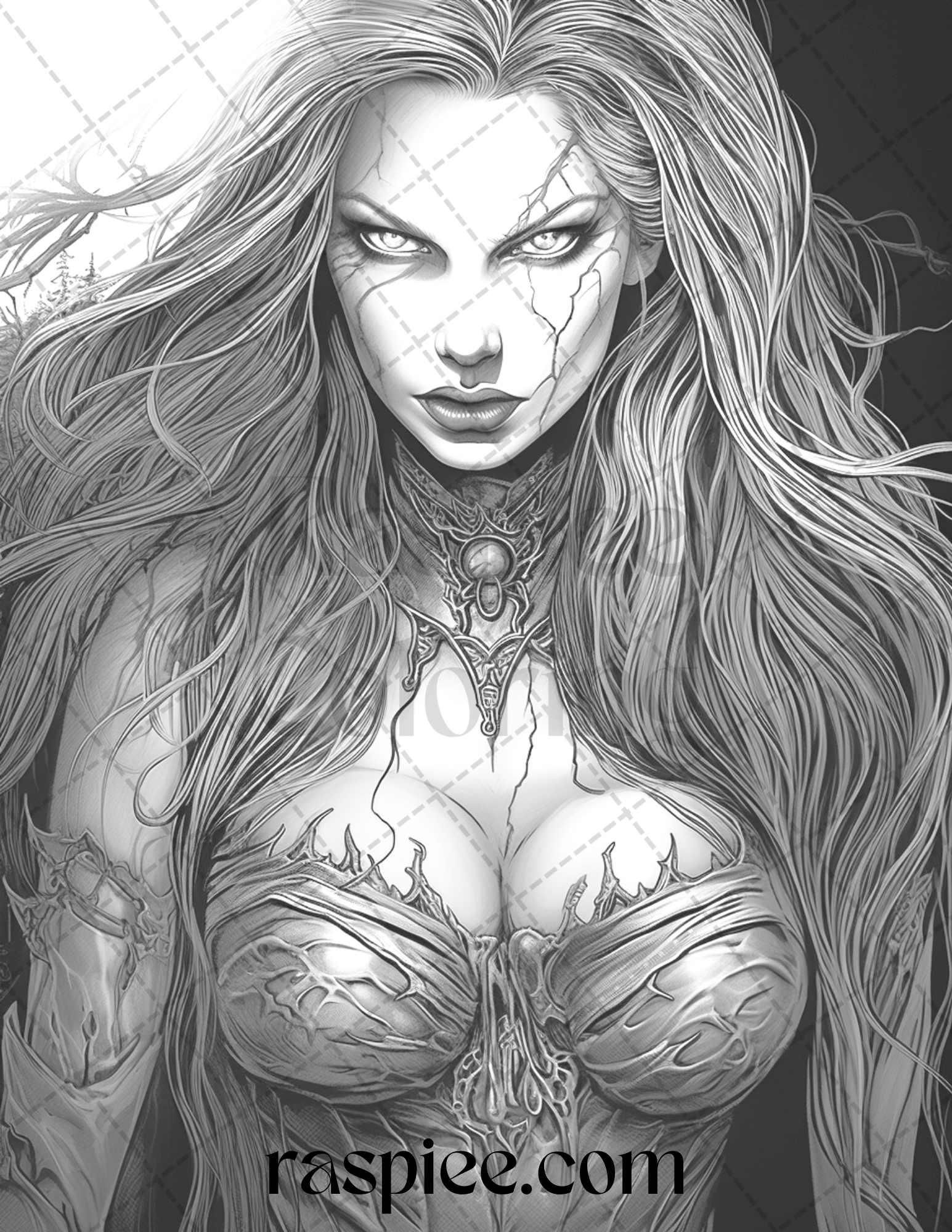 60 Halloween Vampire Grayscale Coloring Pages Printable for Adults, PDF File Instant Download