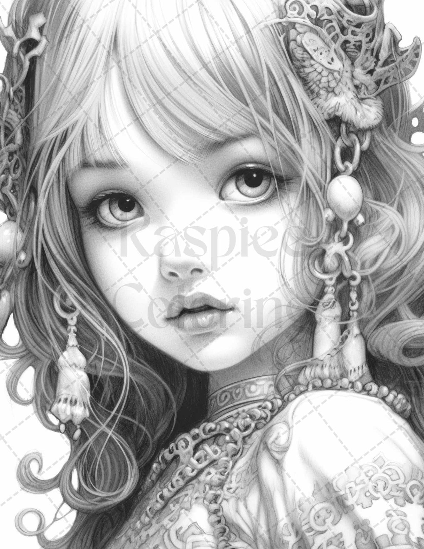 60 Adorable Gothic Girls Grayscale Coloring Pages Printable for Adults, PDF File Instant Download