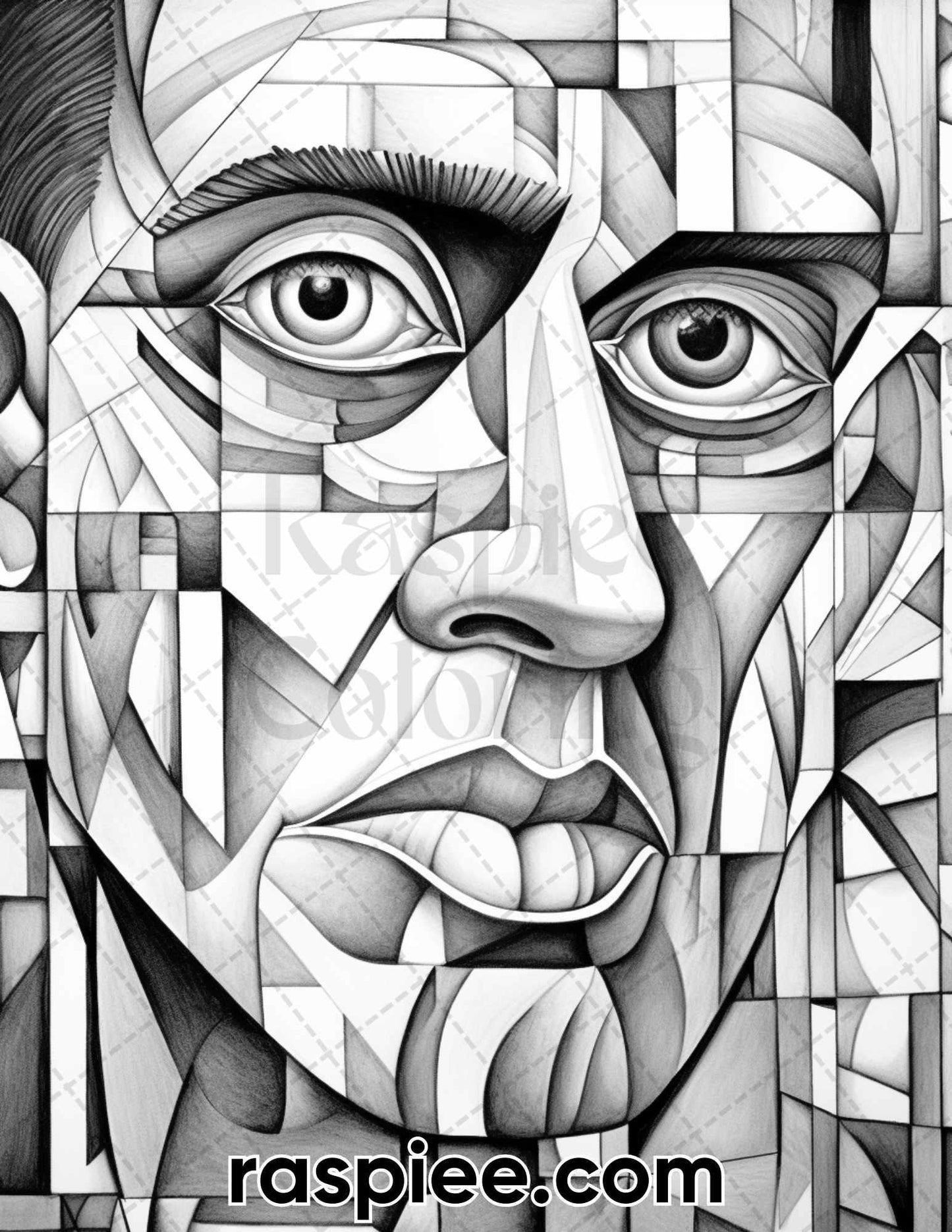 60 Abstract Faces Grayscale Adult Coloring Pages, Printable PDF Instant Download