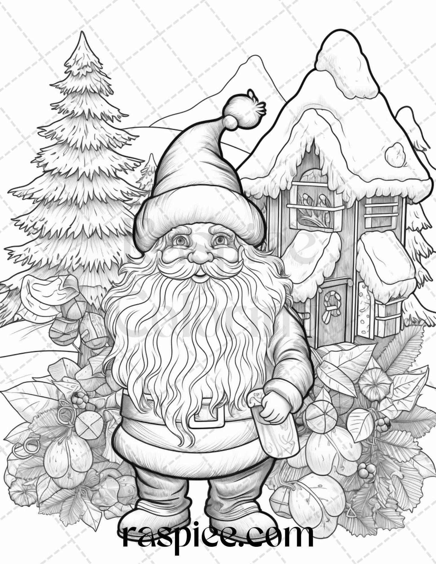 60 Christmas Gnomes Grayscale Coloring Pages Printable for Adults and Kids, PDF File Instant Download