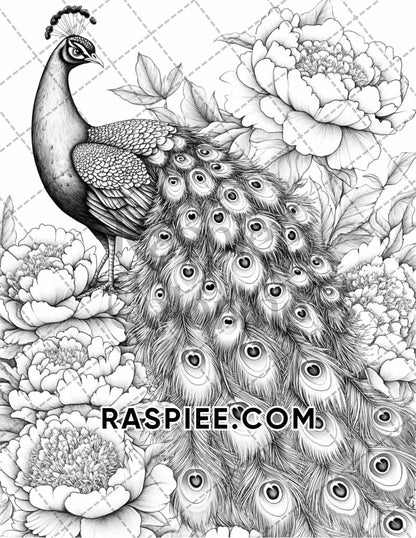 Flowers and Birds Adult Coloring Pages Printable PDF Instant Download