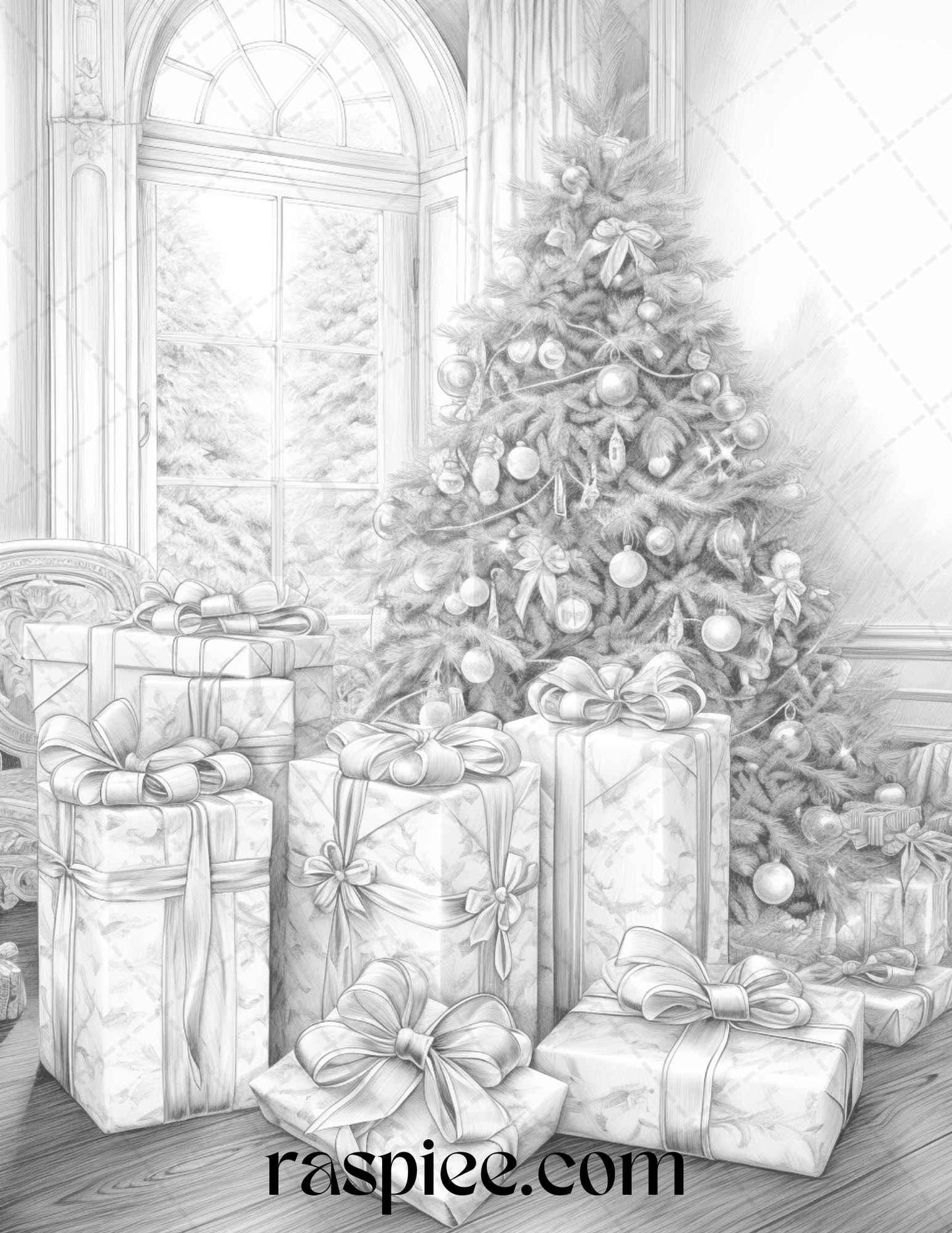 90 Merry Christmas Grayscale Coloring Pages Printable for Adults, PDF File Instant Download