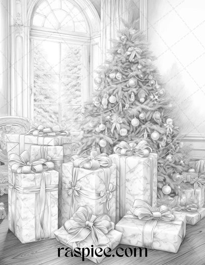 90 Merry Christmas Grayscale Coloring Pages Printable for Adults, PDF File Instant Download
