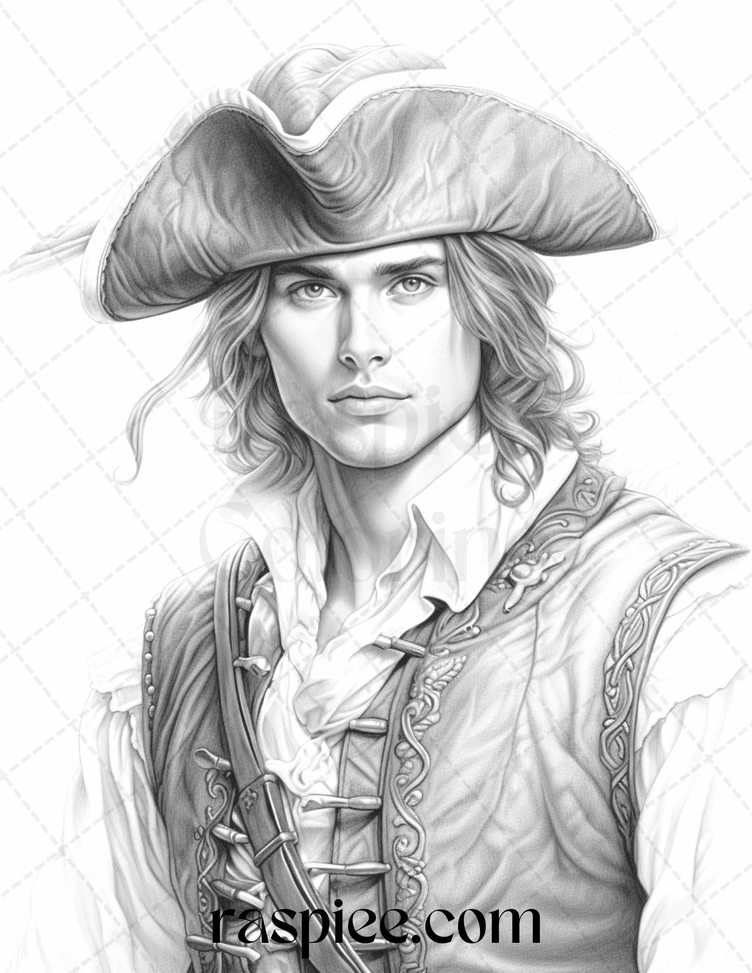 60 Pirate Life Grayscale Coloring Pages Printable for Adults, Stress Relief Coloring, PDF File Instant Download