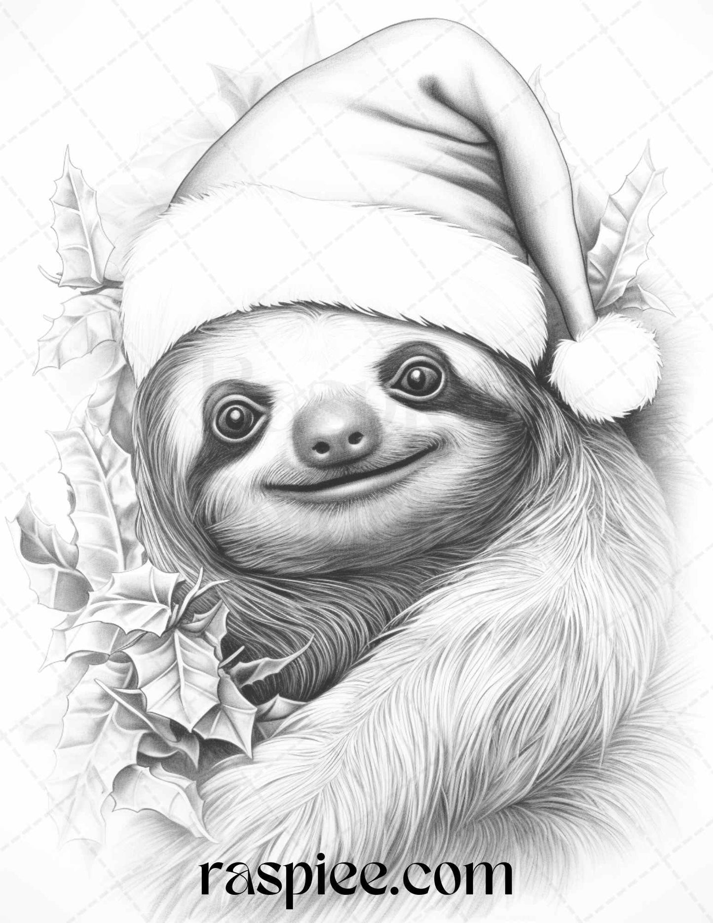 70 Christmas Animals Grayscale Coloring Pages Printable for Adults, PDF File Instant Download
