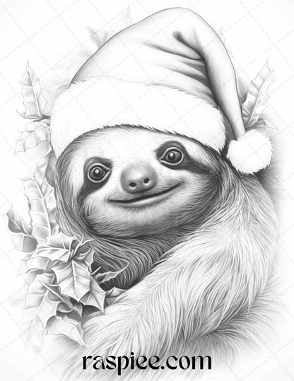 70 Christmas Animals Grayscale Coloring Pages Printable for Adults, PDF File Instant Download
