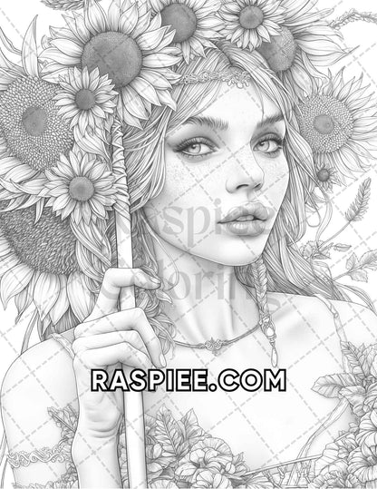60 Fantasy Beauties Grayscale Adult Coloring Pages Printable PDF Instant Download