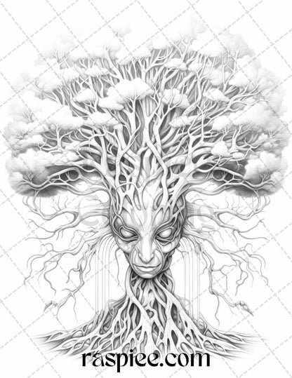 60 Enchanting Surrealism Grayscale Coloring Pages Printable for Adults, PDF File Instant Download