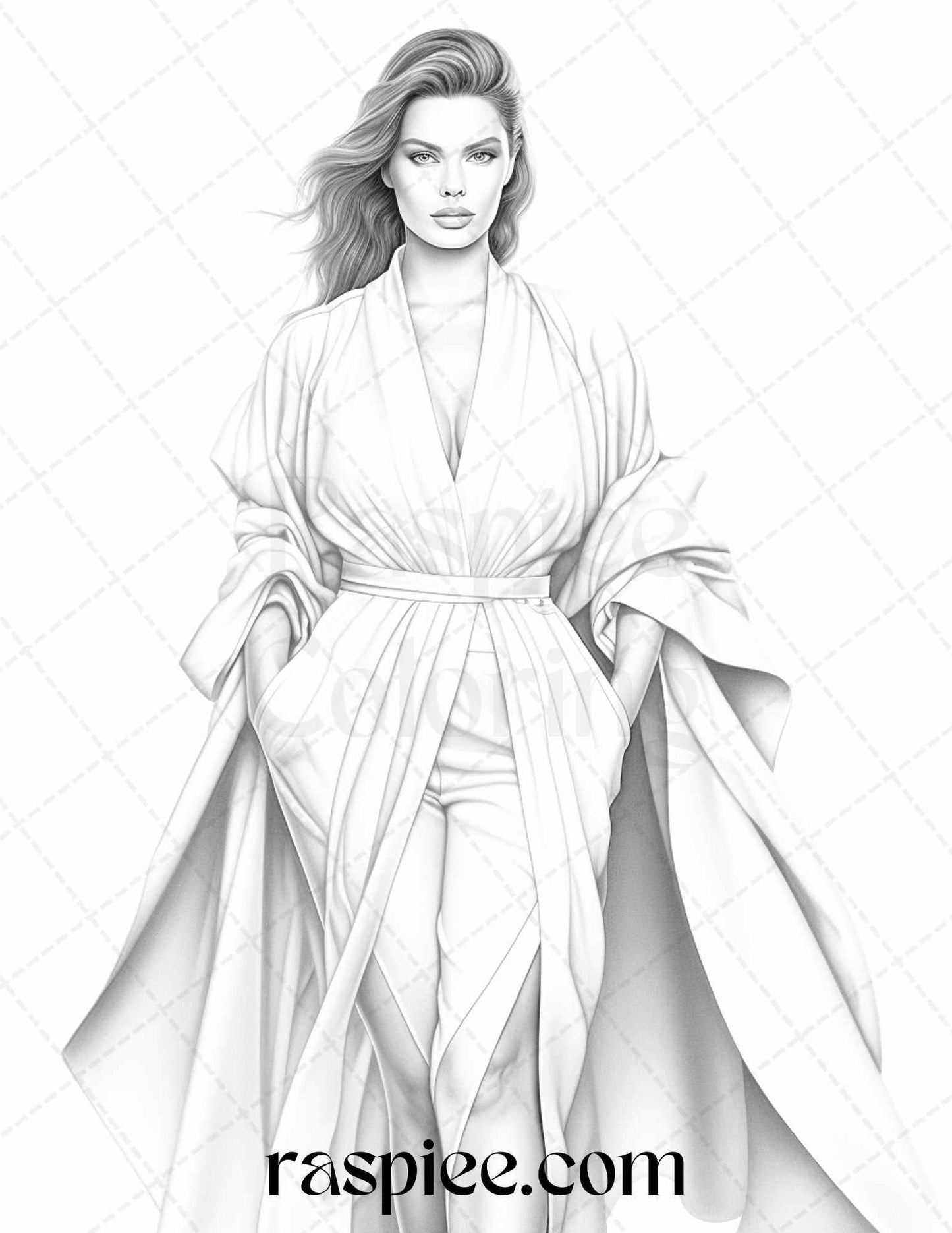 Fashion Show Grayscale Coloring Pages Printable for Adults, PDF File Instant Download