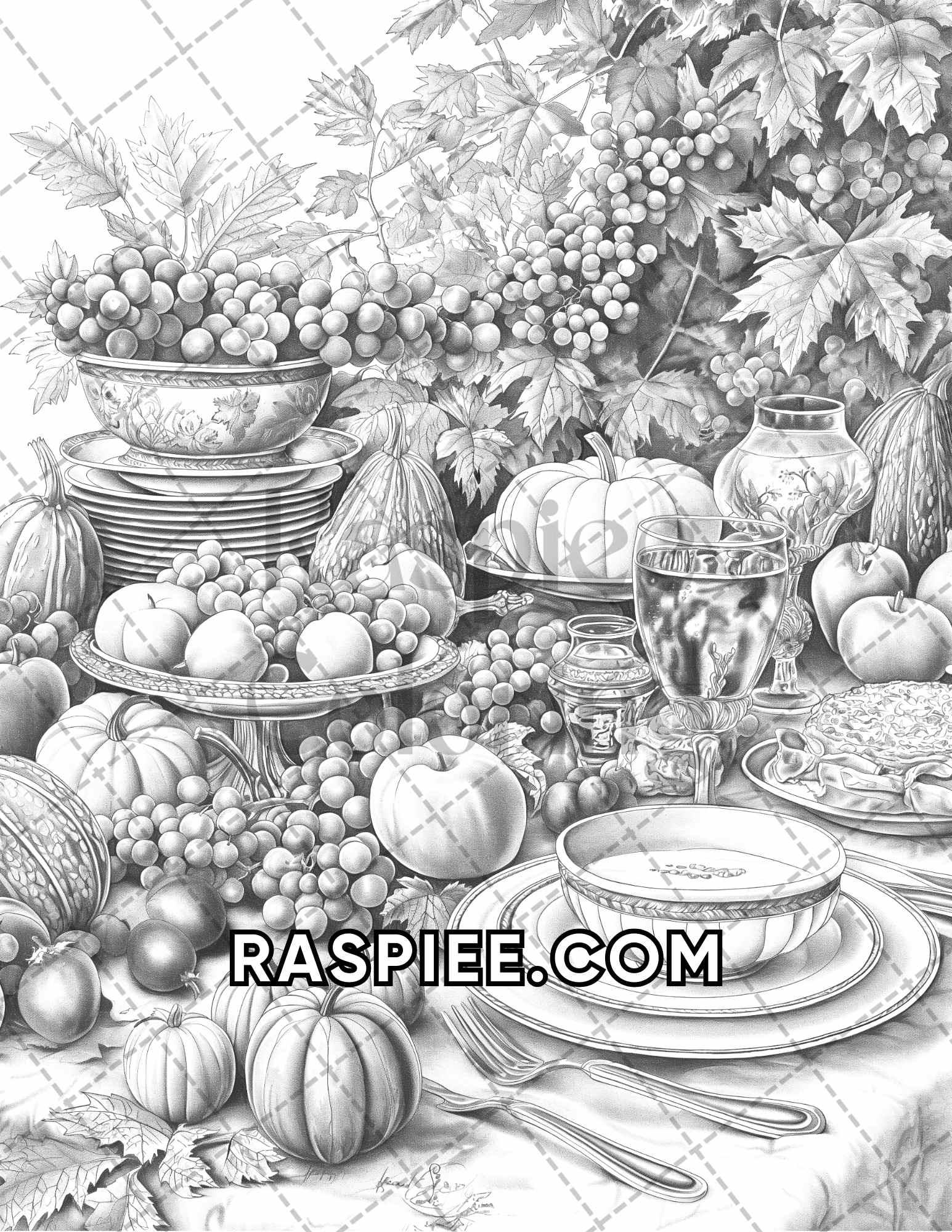 60 Relaxing Autumn Grayscale Adult Coloring Pages Printable PDF Instant Download