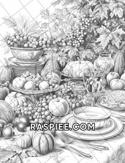 60 Relaxing Autumn Grayscale Adult Coloring Pages Printable PDF Instant Download