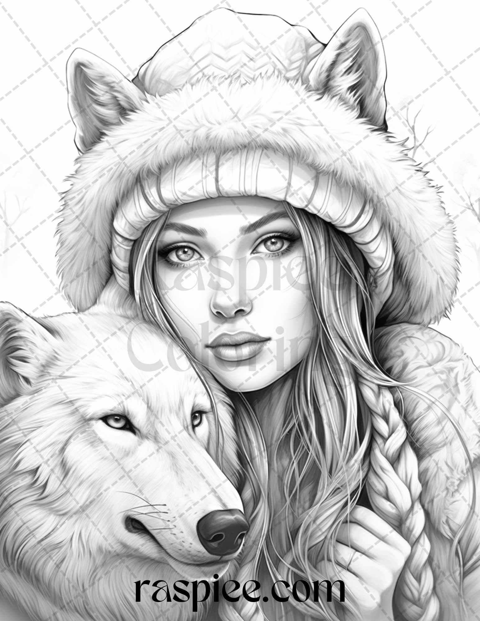 60 Beautiful Winter Girls Grayscale Coloring Pages Printable for Adults, PDF File Instant Download