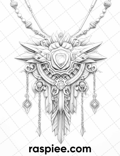 75 Exquisite Jewelry Collection Grayscale Coloring Pages for Adults, Printable PDF Instant Download