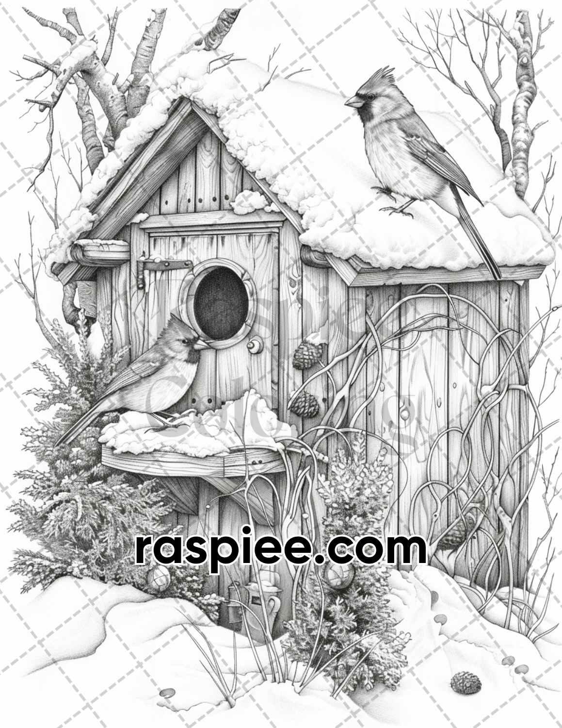 70 Enchanted Birdhouses Grayscale Adult Coloring Pages, Printable PDF Instant Download
