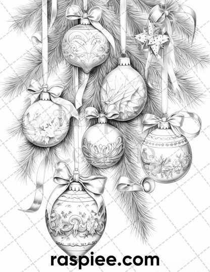60 Merry Christmas Grayscale Coloring Pages Printable for Adult, Holiday Relaxation Art, PDF File Instant Download