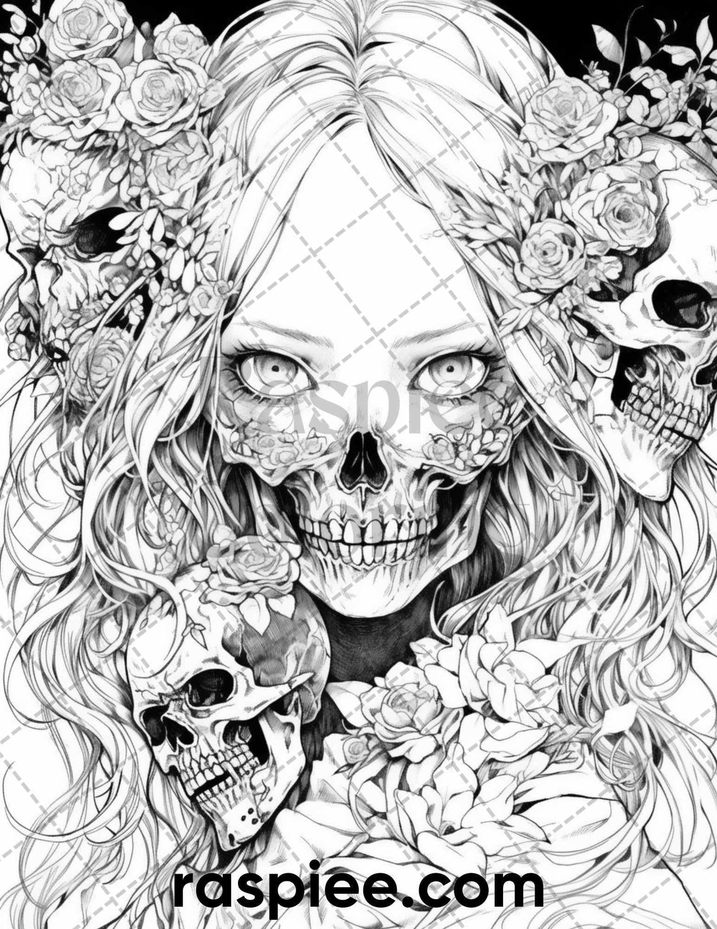 60 Horror Beauties Grayscale Coloring Pages Printable for Adults, PDF File Instant Download