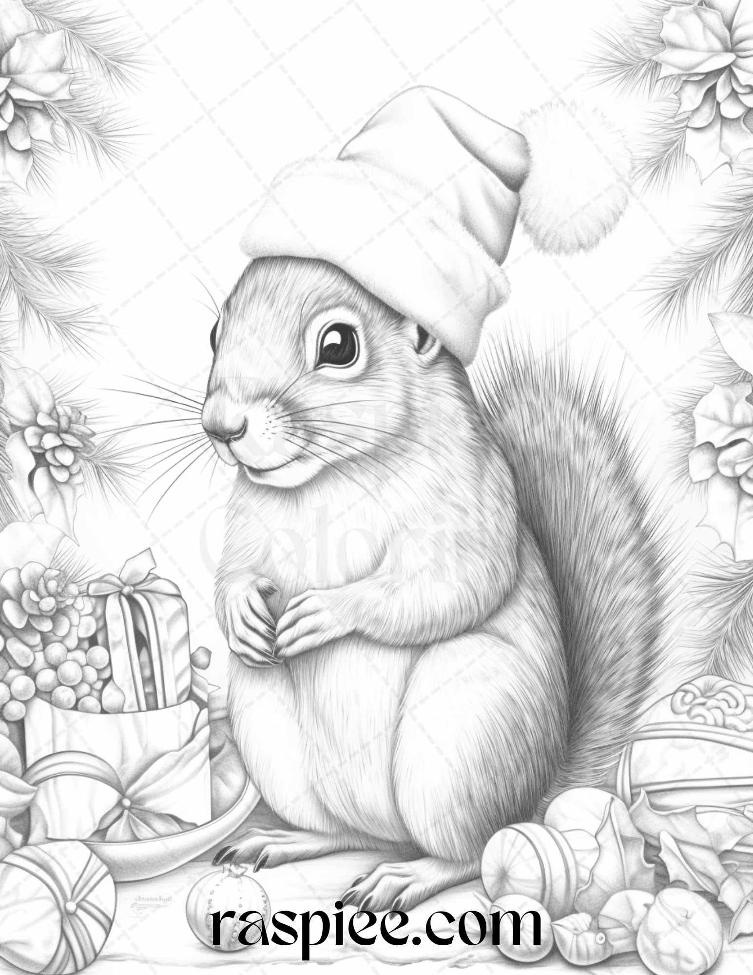 70 Christmas Animals Grayscale Coloring Pages Printable for Adults, PDF File Instant Download