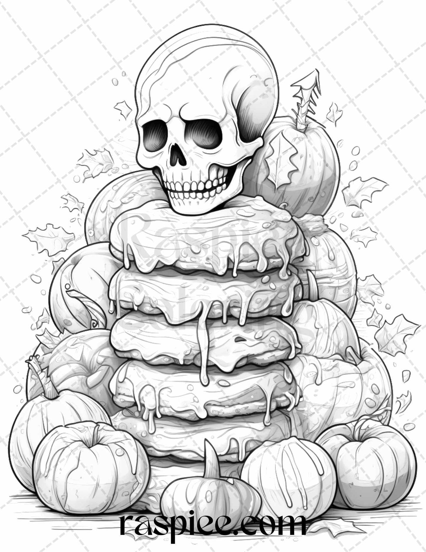 68 Halloween Spooky Desserts Grayscale Coloring Pages Printable for Adults, PDF File Instant Download