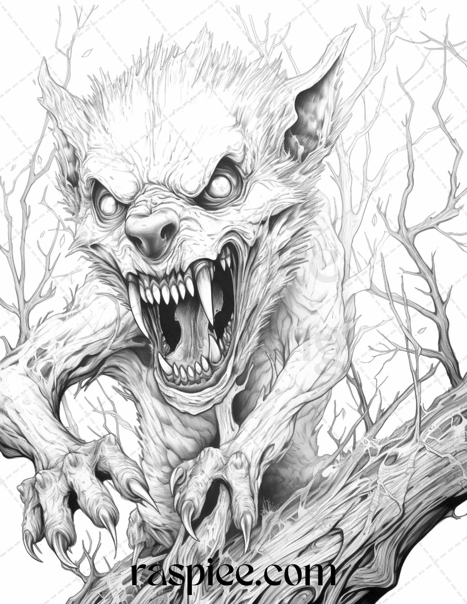 66 Horror Zombie Animals Grayscale Coloring Pages Printable for Adults, PDF File Instant Download