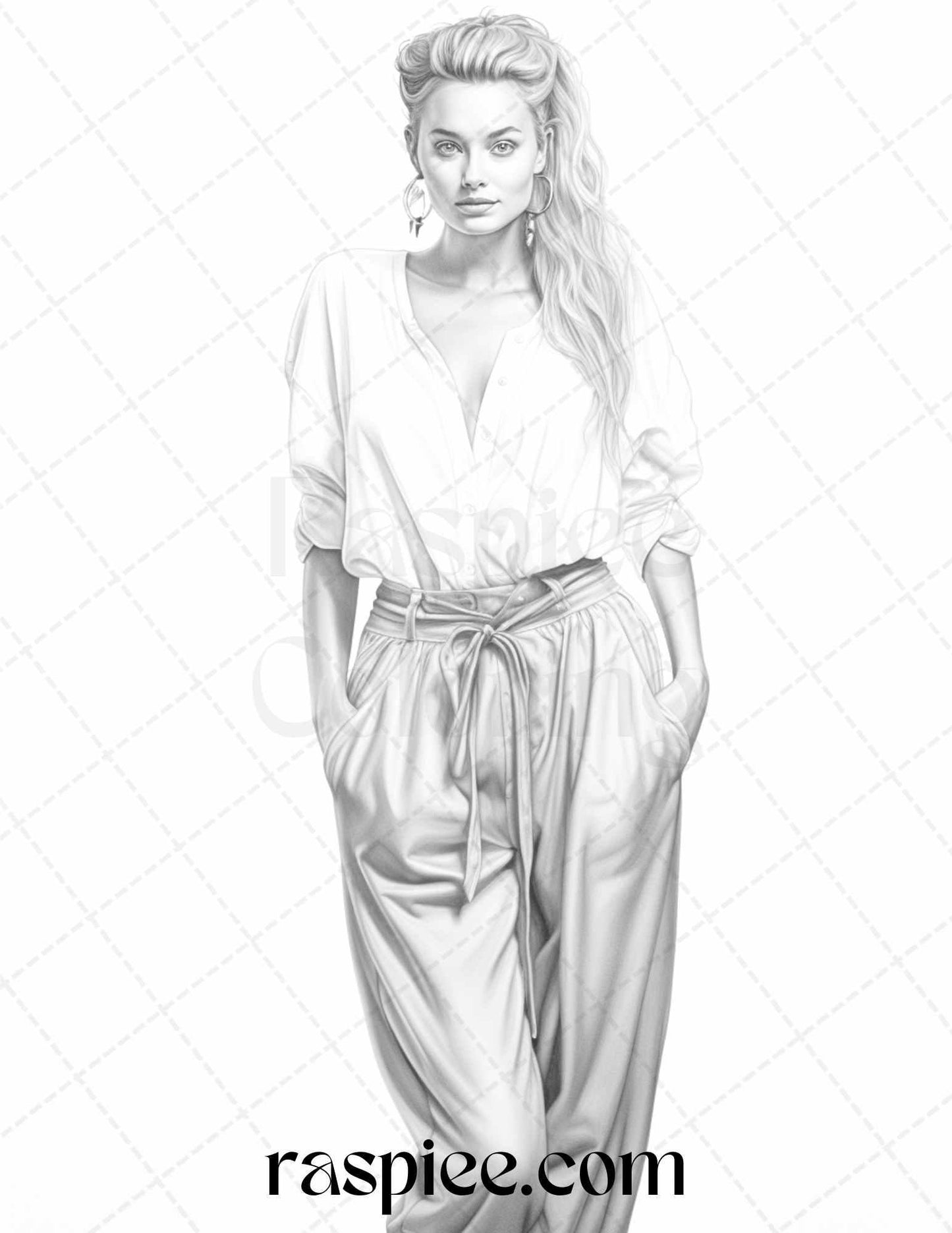Fashion Show Grayscale Coloring Pages Printable for Adults, PDF File Instant Download