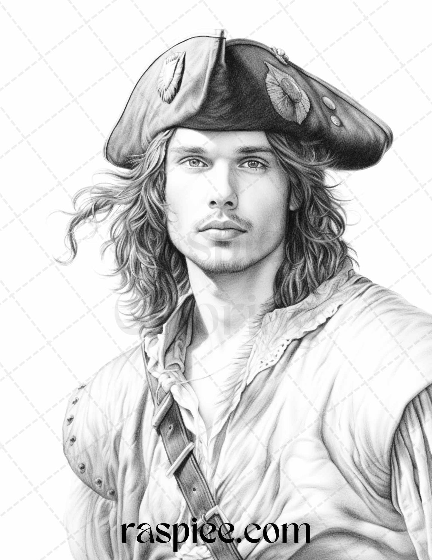 60 Pirate Life Grayscale Coloring Pages Printable for Adults, Stress Relief Coloring, PDF File Instant Download