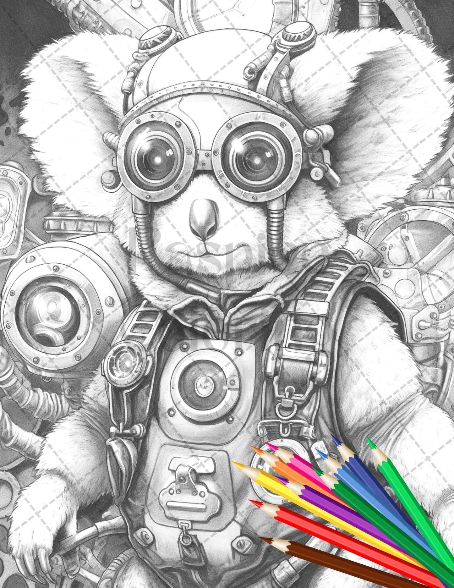 60 Steampunk Animals Grayscale Coloring Pages Printable for Adults, PDF File Instant Download