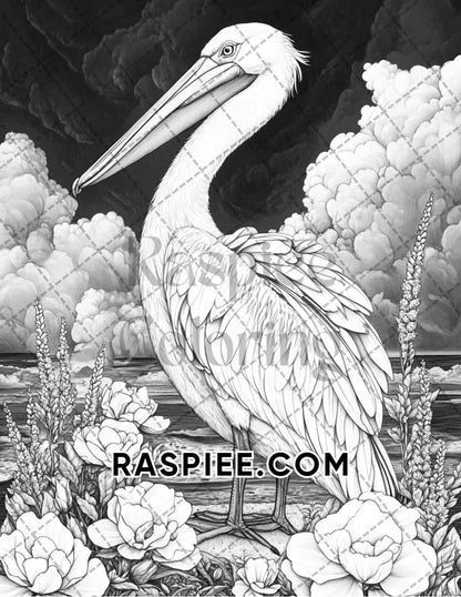 Flowers and Birds Adult Coloring Pages Printable PDF Instant Download