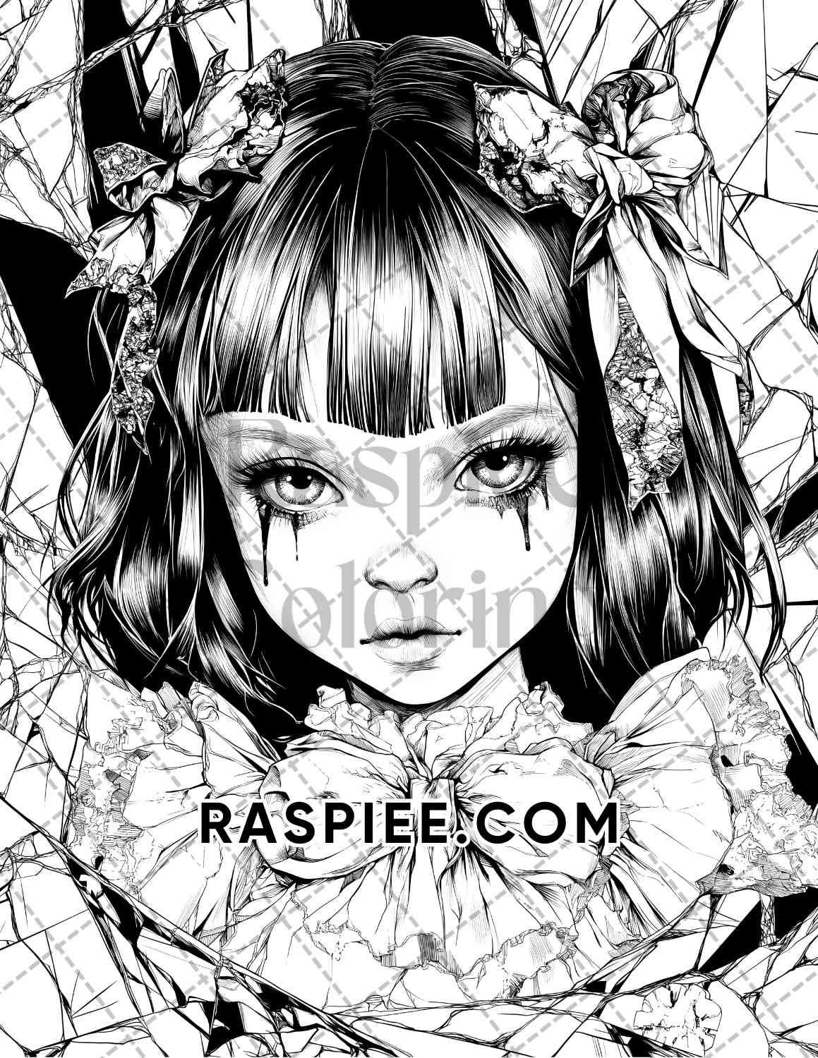 Haunted Dolls Halloween Horror Adult Coloring Pages Printable PDF Instant Download