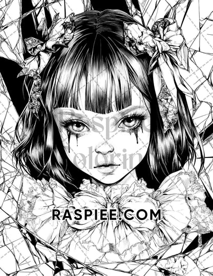 Haunted Dolls Halloween Horror Adult Coloring Pages Printable PDF Instant Download