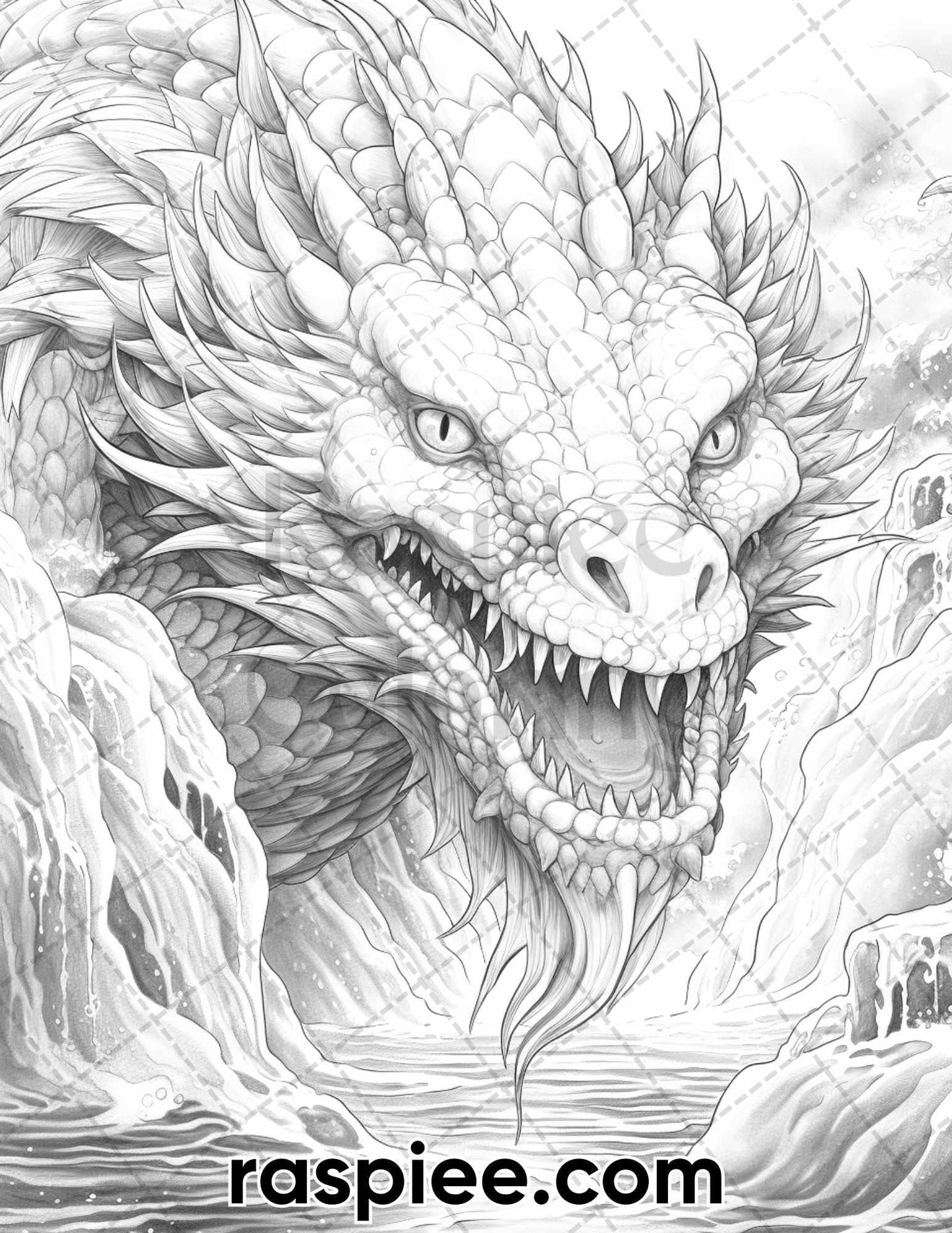 60 Mythical Creatures Grayscale Coloring Pages for Adults, Printable PDF Instant Download