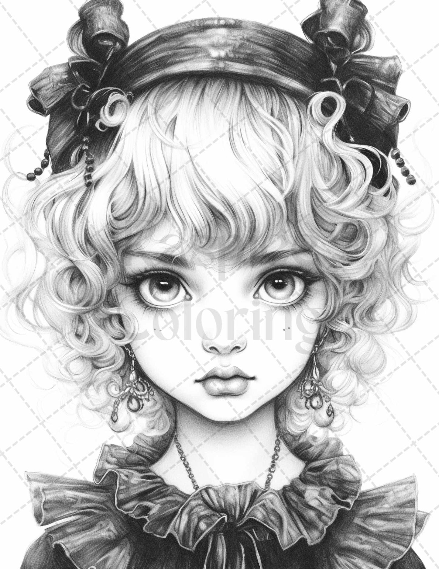 60 Adorable Gothic Girls Grayscale Coloring Pages Printable for Adults, PDF File Instant Download