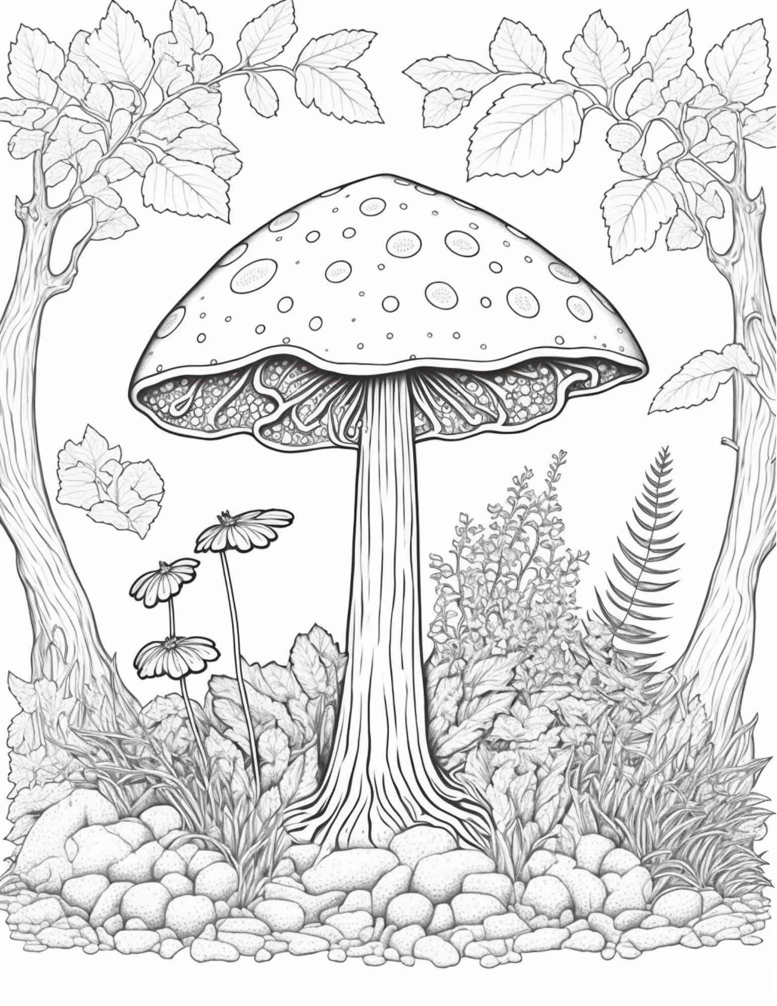 100 Mushroom Forest Coloring Pages Printable for Adults and Kids, Grayscale Coloring Book, Printable PDF File Instant Download