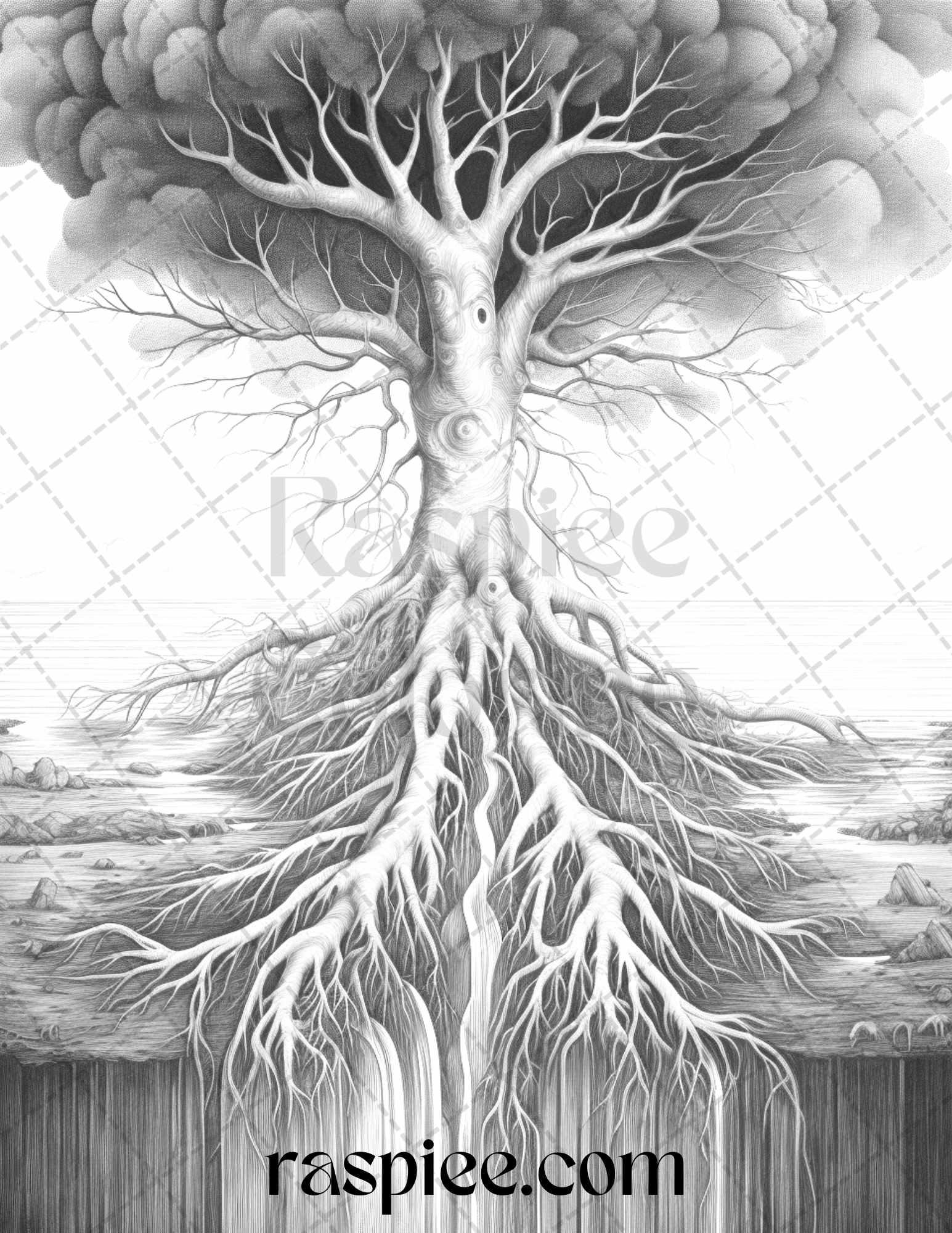 60 Enchanting Surrealism Grayscale Coloring Pages Printable for Adults, PDF File Instant Download
