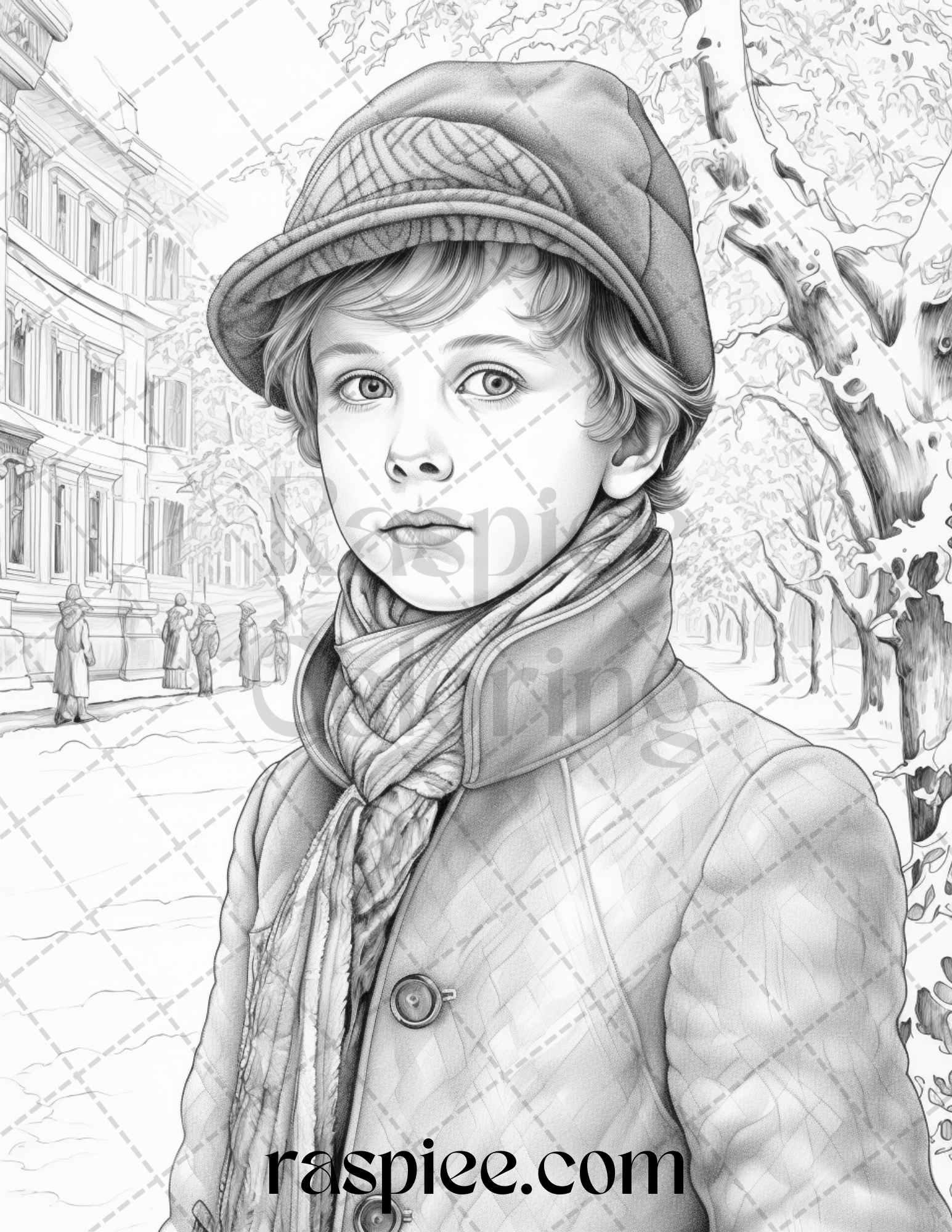60 Victorian Winter Portrait Grayscale Coloring Pages Printable for Adults, PDF File Instant Download