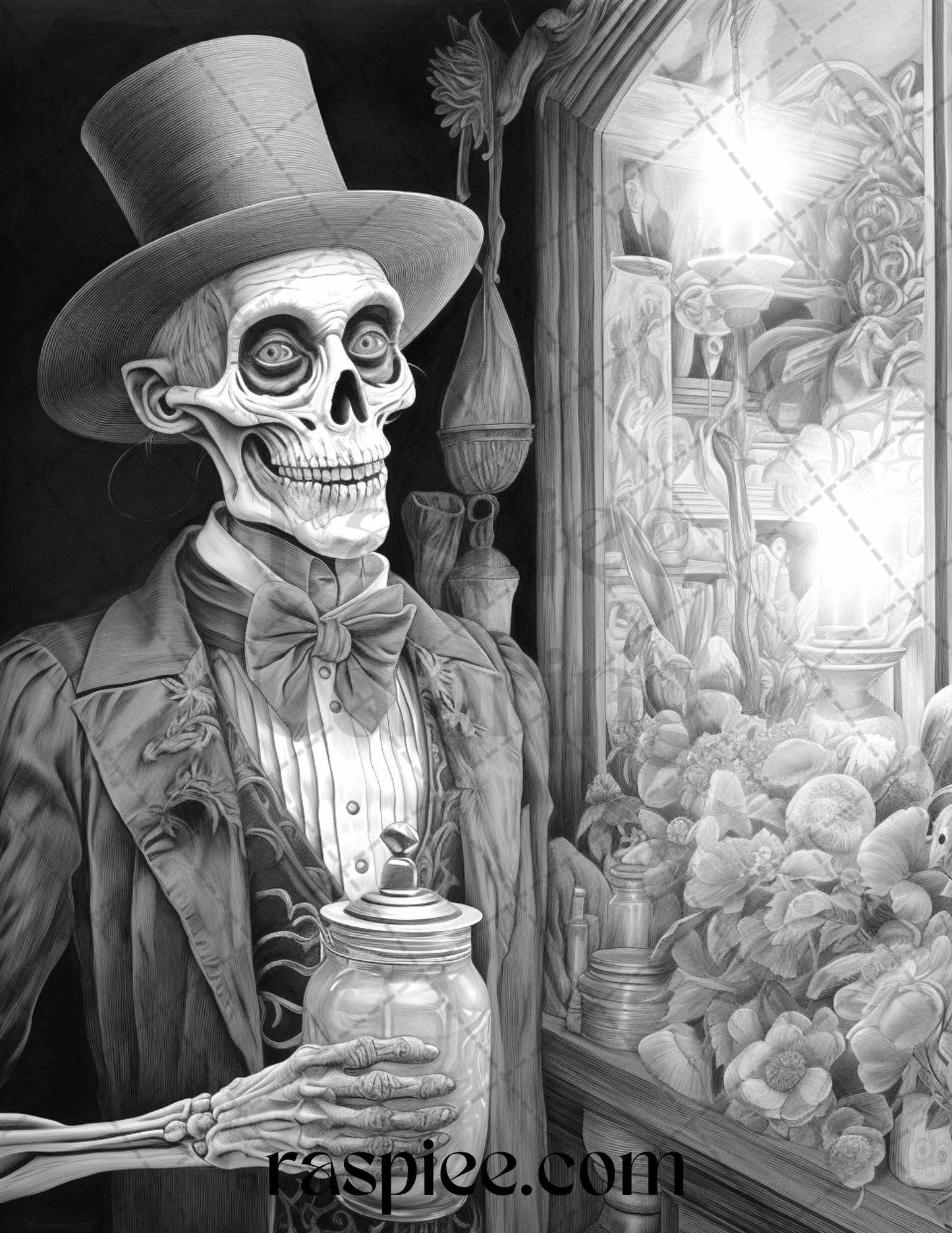 60 Halloween Victorian Era Grayscale Coloring Pages Printable for Adults, PDF File Instant Download