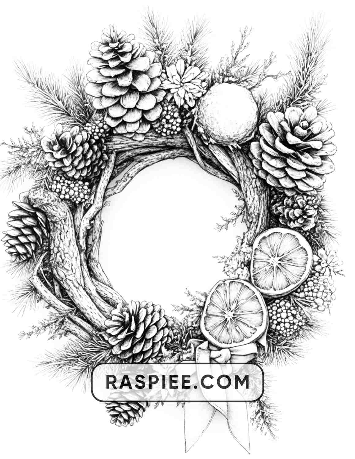 72 Christmas Wreaths Adult Coloring Pages