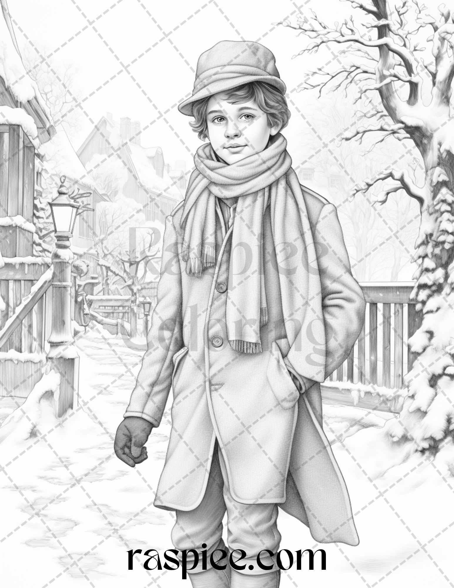 60 Victorian Winter Portrait Grayscale Coloring Pages Printable for Adults, PDF File Instant Download