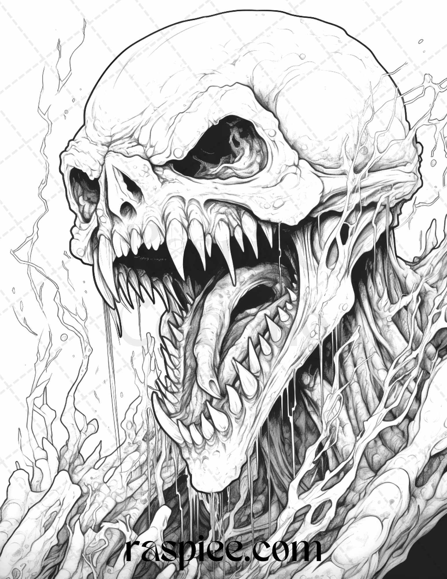 66 Horror Zombie Animals Grayscale Coloring Pages Printable for Adults, PDF File Instant Download