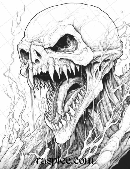 66 Horror Zombie Animals Grayscale Coloring Pages Printable for Adults, PDF File Instant Download