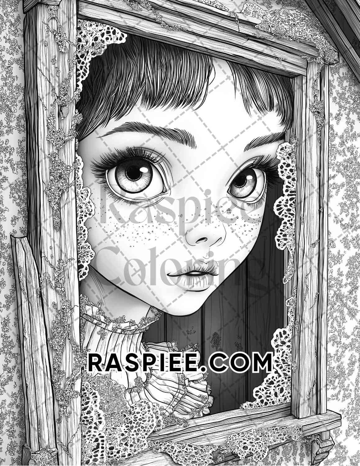 Haunted Dolls Halloween Horror Adult Coloring Pages Printable PDF Instant Download