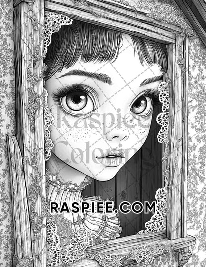 Haunted Dolls Halloween Horror Adult Coloring Pages Printable PDF Instant Download