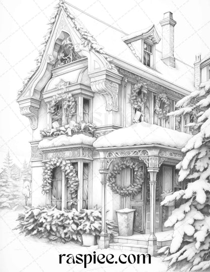 90 Merry Christmas Grayscale Coloring Pages Printable for Adults, PDF File Instant Download
